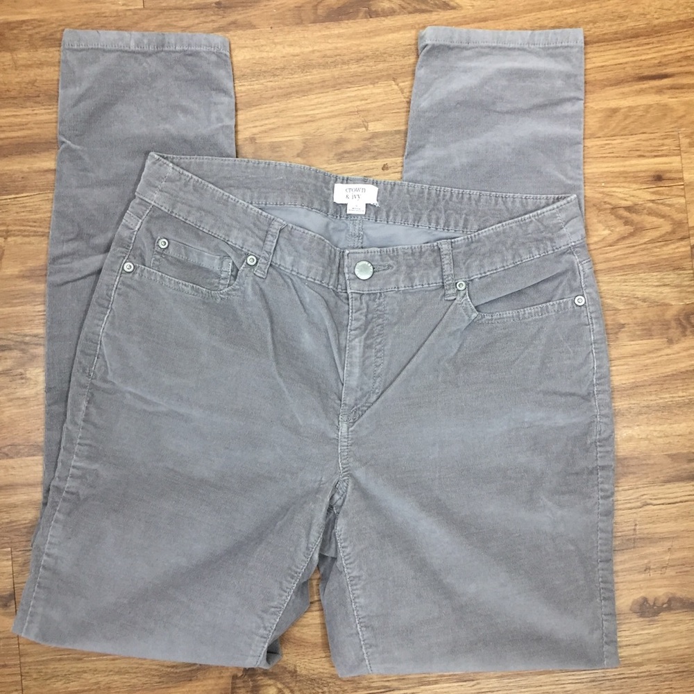 Crown & Ivy Gray Stretch Corduroy Pants